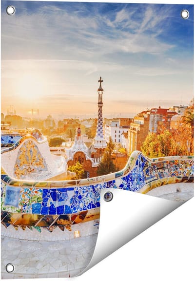 Gards Tuinposter Park G�ell in Barcelona - 40x50 cm - Tuindoek - Tuindecoratie - Wanddecoratie buiten - Tuinschilderij