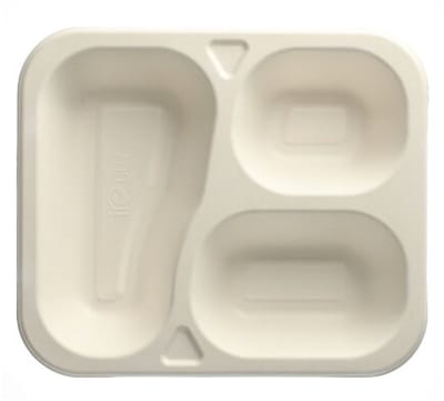 100 Menubakken topseal Suikerriet 3-vaks 925 ml 4,2 cm x 21,2 cm x 25 cm wit