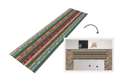 Keukenloper - Loper keuken - Patroon - Azteken - Symbolen - Regenboog - 200x50 cm - Keukenloper vinyl