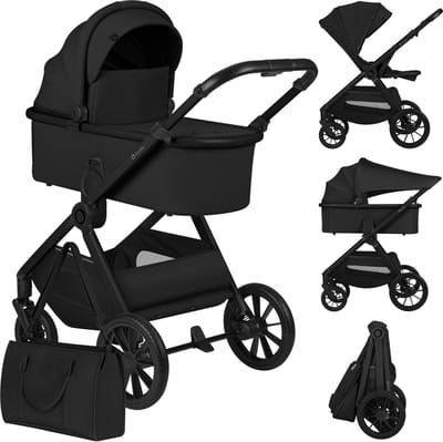 Lionelo Layla 2 in 1 Premium Kinderwagen – Reiswieg & Wandelwagen tot 4 Jaar (22 kg) – AiryDots Matras – Panoramische 3D-Ventilatie – Grote All-Terrain Wielen – Memory Buttons – Magnetische Gesp – Inclusief Tas, Regenhoes & Muskietennet