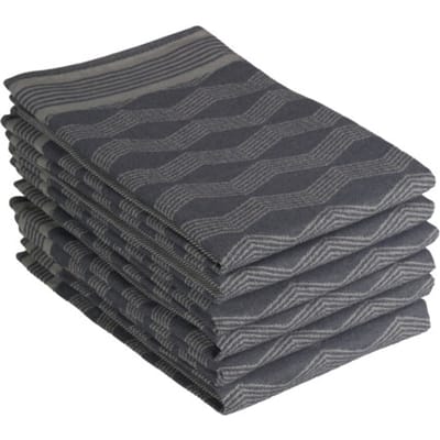 DoubleDry Luxe Theedoeken Set - 6 Stuks - 50x70 cm - 100% Katoen - Hoge Absorptie & Duurzaam - Graphic, Grijs