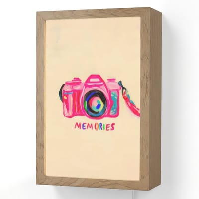 Wandlamp 20x30 cm - Oplaadbaar - Camera - Memories - Roze - Geschilderd - Wandlampen binnen woonkamer - Slaapkamer lamp met kabel - Decoratieve nachtlamp - Vloerlamp snoer