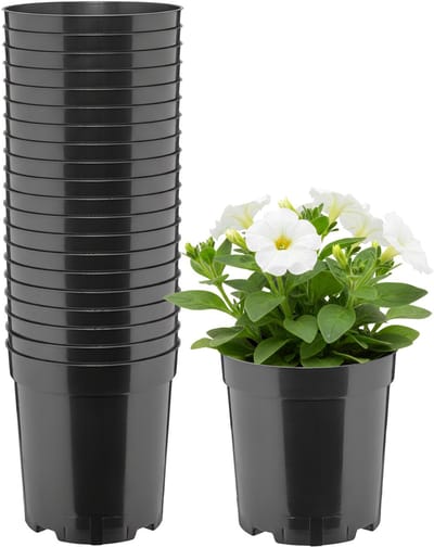 Garronda Set van 20 hoge ronde kunststof kweekpotten met drainagegaten (Zwart, Ø14 x 15 cm (2L)) GD-KW-RH