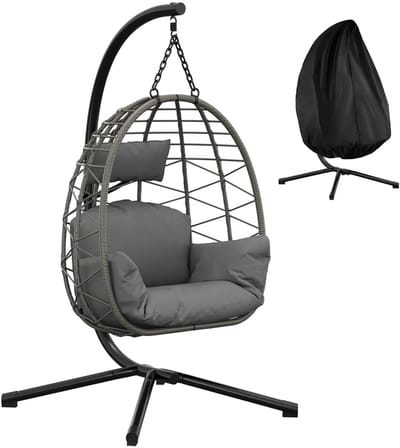 Innovastore Hangstoel - Egghangstoel - Cocoonstoel - Eggchair - Stoel - Eistoel met frame - Met kussen - Binnen& Buiten - Grijs