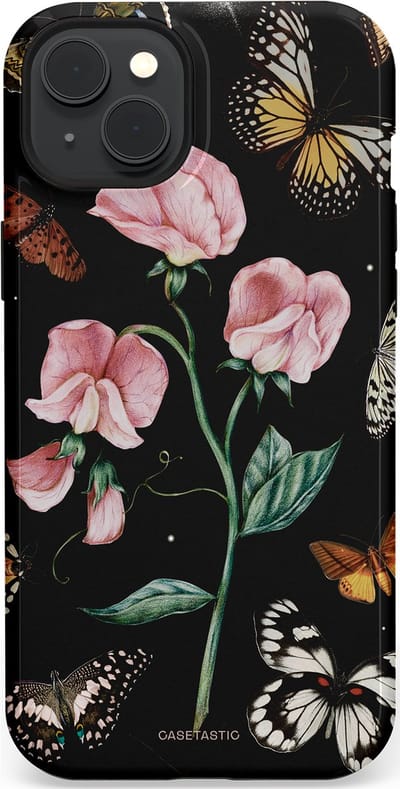 Casetastic hoesje geschikt voor Apple iPhone 15 Plus - MagSafe - Dubbellaagse bescherming - Vleugels en bloemen - Fashion Case - Zwart Grijs Taupe