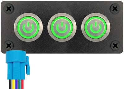 ProRide Metalen drukschakelaars in Drievoudig inbouwpaneel 220V ON-OFF - 19mm - IP67 - LED indicatie Groen