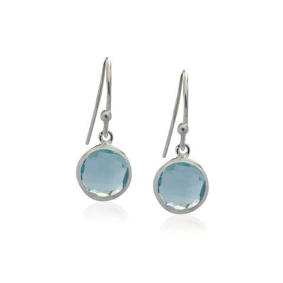 SilverGems rond facet geslepen zilveren oorhangers met Blauwe Topaas edelstenen.
