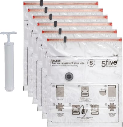 5Five Vacuumzakken set voor kleding/textiel - Vacuum opbergzakken/compressiezakken - 6x - transparant - 50 x 60 cm - met vacuumpomp