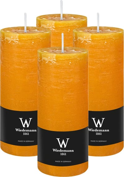 Wiedemann Cilinderkaars/stompkaars - 4x - rustieke kaars - okergeel - 7 x 16 cm - 66 branduren