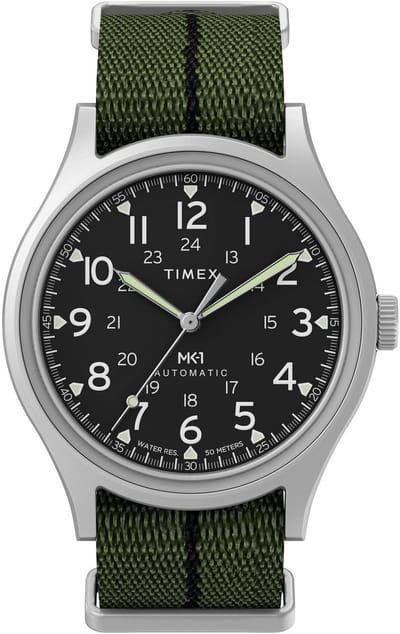 Timex Timex Mk1 Automatic Mechanisch Automatisch Horloge Groen En Zilverkleurig Kast Gemaakt Van 100% Roestvrij Staal En Een Armband Van 100% Stof 40 TW2Y71700AJ