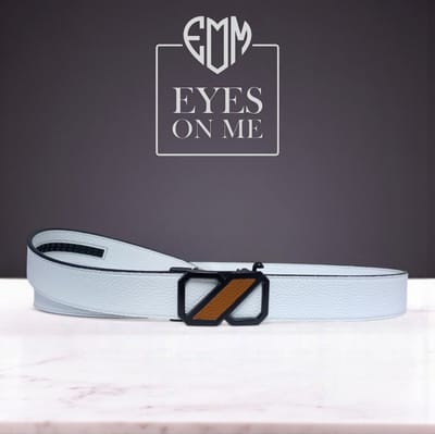 Witte Topgrain leren riem zonder gaatjes met automatische gesp voor heren (Model 8021-W)