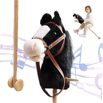 Hobby Paard met Geluid - Speelgoedpaard Stokpaard - Imaginair Spelen - Realistische Geluidseffecten - 99 cm - Zwart