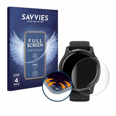 Savvies - Screenprotector voor Garmin Venu 2 - Folie Beschermfolie transparant volledig dekking 4 Stuks