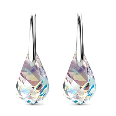 Sterling zilveren oorhangers - Verguld - kleur Wit goud - Druppelvorming Zwitsers kristal - AB Coating - 3cm - The Jewellery Salon