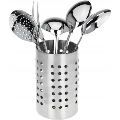 Set d'ustensiles de cuisine en acier inoxydable 6 pièces avec support argenté