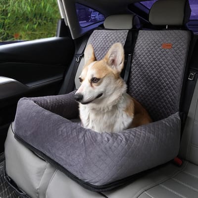 Hondenbed achterbank auto met veiligheidsgordel - afneembaar en wasbaar reisbed voor honden tot 25 kg - grijs