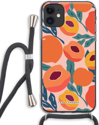 Case Company® - Hoesje met koord geschikt voor iPhone 11 hoesje met Koord - Perzik - Telefoonhoesje met Zwart Koord - Bescherming aan alle Kanten en Over de Schermrand