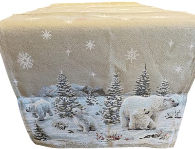 Tafelloper - Gobelinstof - Kerst - sneeuw - ijsberen - ijsbeer - Winter - Loper 40 x 100 cm