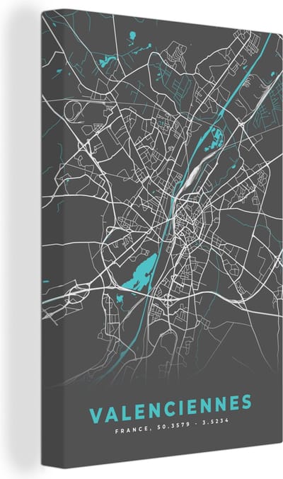 Canvas Schilderij Valenciennes - Frankrijk - Plattegrond - Stadskaart - Kaart - 20x30 cm - Wanddecoratie