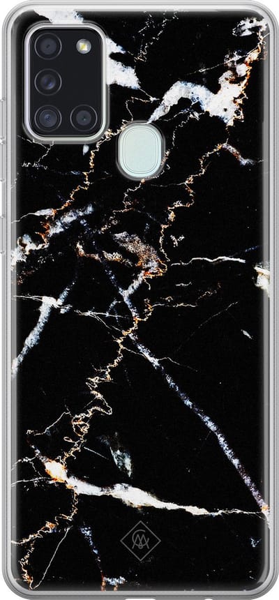 Casimoda® hoesje - Geschikt voor Samsung A21s - Marmer Zwart - Backcover - Siliconen/TPU - Bruin/beige