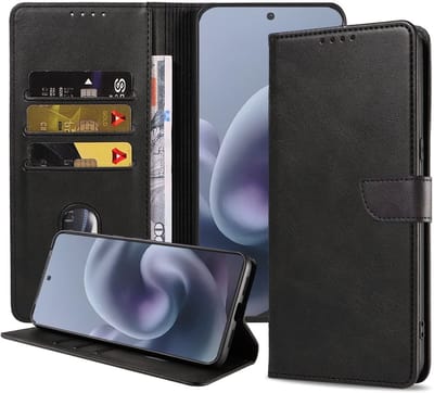 Geschikt voor Motorola Moto G86 Telefoonhoesje Kunstleer met Magnetisch lipje en Pasjeshouder Book Case met Klepje - Walletcase with Cardslot - Zwart - Smartphonica geschikt voor Motorola Moto G86