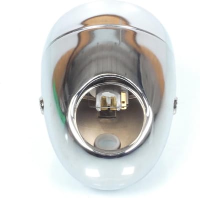 Phare optique avant rond chrome obus Ø130 avec trou compteur Ø60 pour moto Neuf