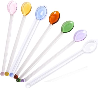 Dailygoods - 7 stuks hittebestendige glazen gekleurde lepels voor koffie, thee, yoghurt, ijs, cocktails, koude dranken, zout, suiker, voorgerechten, desserts