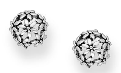 Joy|S - Zilveren bloemen oorbellen - 10 mm - bloemen bol - geoxideerd - bloem oorknoppen