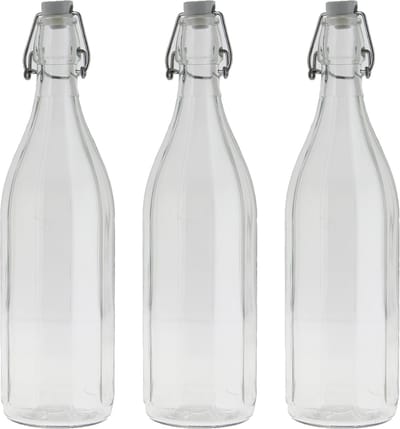 Bormioli rocco waterfles met beugeldop - 8x stuks - helder transparant - 1000 ml - Giara home deco fles - weckflessen
