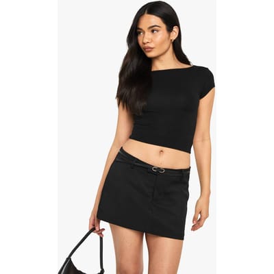 boohoo Dames Tailored Mini Belt Detail Skort | Zwart | Maat: 36