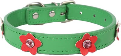 leer, hondenhalsband, kleine honden, mooie bloemen, puppyhalsband voor extra klein, middelgroot, groot, rassen, huisdieren, vrouwelijke honden, katten, groen, rood, S
