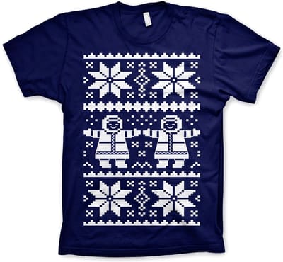 Heren Tshirt -M- Retro X-Mas Knit Pattern Blauw