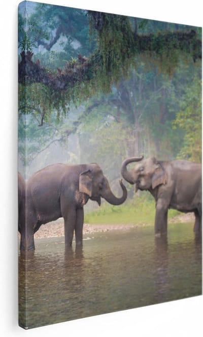 Artaza Canvas Schilderij Olifanten - 30x40 cm - Klein - Wanddecoratie Jungle - Muurdecoratie Woonkamer - Kamer Accessoires