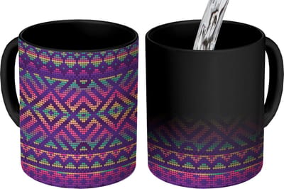 Magische Mok - Foto op Warmte Mokken - Koffiemok - Breien - Patronen - Regenboog - Magic Mok - Beker - 350 ML - Theemok