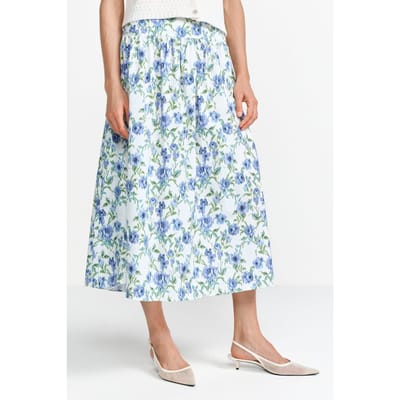 Rich & Royal Printed Cotton Midi Skirt Palace Blue Size: 34 | Midi Skirts Outlet | Dames | Blauw