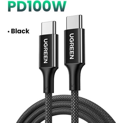 Ugreen USB 2.0 100W gevlochten kabel zwart 1 m, compatibel met MacBook Pro/Air, HP-laptops, Dell, Asus, Lenovo, MateBook, iPhone 16/16 Pro/15, Galaxy