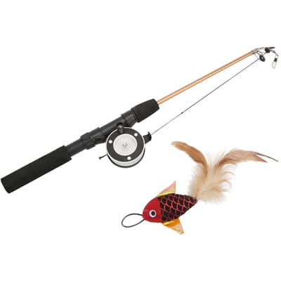 Baguette amusante pour chat Réaliste Flexible Interactive Poulie Télescopique Canne à pêche Jouet pour chat pour chats(rouge