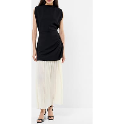 French Connection Zion Pleated Skirt Dress Black/porcelain Crea Maat: 12 | Maxi Jurken Outlet | Dames | Zwart