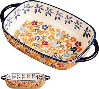 SnelShoppen - Keramische Ovenschaal 23.5 x 13 x 15 cm, Rechthoekige 730 ml Lasagnevorm met Handvat, Kleurige Bakvorm voor Brood, Pasta, Lasagne, Oven