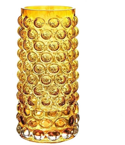 Dailygoods- Glazen Vaas Gouden Bubbel - Grote Cilinder Vaas - 11 Inch Hoog - Geribbelde Vaas - Modern Boerderij Decor - Uniek Ontwerp - Decoratieve Vaas