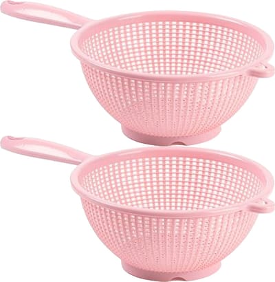 Plasticforte Keuken vergiet/zeef met handvat - 2x - kunststof - Dia 22 cm x Hoogte 10 cm - roze