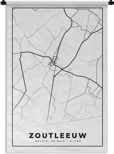 Wandkleed - Wanddoek - Zwart Wit – België – Plattegrond – Stadskaart – Kaart – Zoutleeuw - 120x180 cm - Wandtapijt