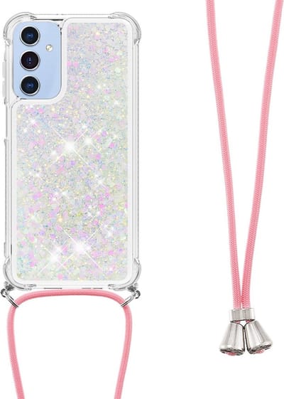 Coverup Hoesje - Geschikt voor Samsung Galaxy A16 Hoesje - Coverup Liquid Glitter Back Cover met Koord - Wit