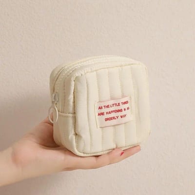 Kleine oortelefoon Lipsticks Organizer Pouch Case Dames Mini Make-up Cosmetische Tas Portemonnee Portemonnee beige