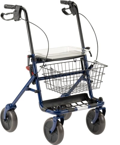 Inklapbare / opvouwbare rollator Blauw - Inclusief dienblad, stokhouder en mandje