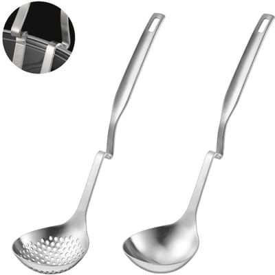 2 stuks-Soeplepel-Zeef-Potlepel-Filterlepel/Keukengerei - RVS - Geschikt voor thuis, restaurant, feest, buffet - Zilver - 32*8,2 cm