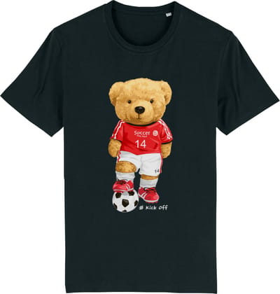Jongens Meisjes T Shirt - Beer met Voetbal - Zwart - Maat 104