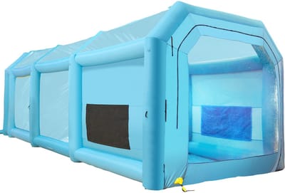 Opblaasbare Spuitcabine, 12 X 5 X 4 m Spuitcabine met Dubbele Ventilatoren, Draagbare Spuitcabine met Luchtfiltratiesysteem, Ideaal voor Het Spuiten van Auto's en Als Werkstation In Een Parkeertent, Blauw