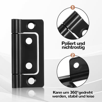 Dailygoods- Inbouwscharnieren 12 Stuks - Mat Zwart - Dempers Zonder Infrezen - Geschikt Voor Houten Deuren - Duurzaam Ijzer - 360 Graden Rotatie - Deurscharnieren