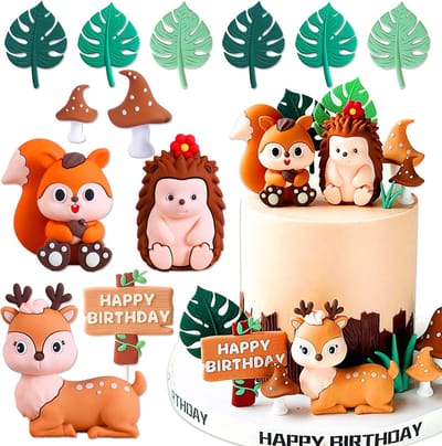 Woodland verjaardagsdecoratie, taartdecoratie, bosdieren, taartdecoratie, bos, dieren, taarttoppers, eekhoorntjes, egel, slak, taartfiguren